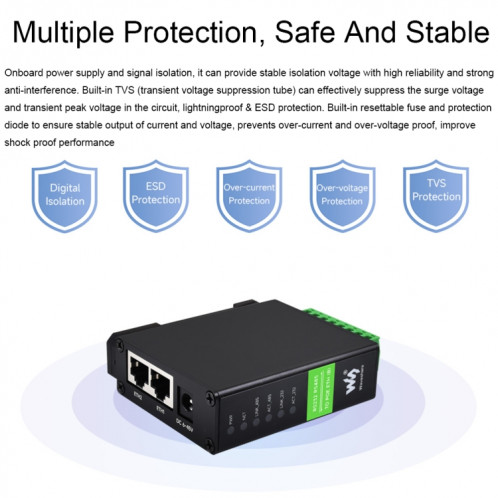 Waveshare RS232 RS485 vers serveur série Ethernet RJ45, spécifications : RS232 RS485 vers POE ETH (B) SW301B1002-019
